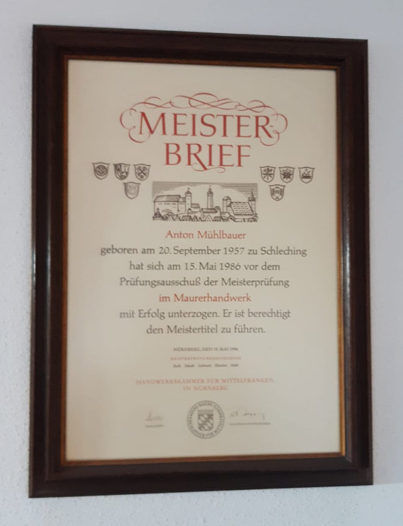 Abschluss Meisterschule in Ansbach als Maurermeister